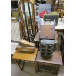 A Cheval mirror together with a hat and coat stand, shoe shine kit, coal purdonium,