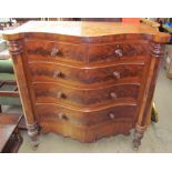A Victorian mahogany chest with a serpentine top above two short and three long graduated drawers