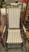 An American rocking chair with a candy stripe upholstery