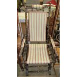 An American rocking chair with a candy stripe upholstery