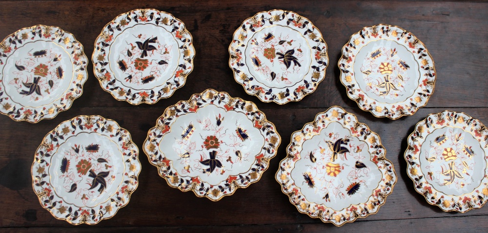 A Royal Crown Derby part dessert set, 3714 pattern, comprising six flared circular plates, - Image 4 of 6