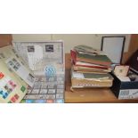 Assorted stamp albums, coins,