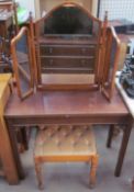 A 19th century mahogany side table on square legs together with a triptych mirror and a dressing