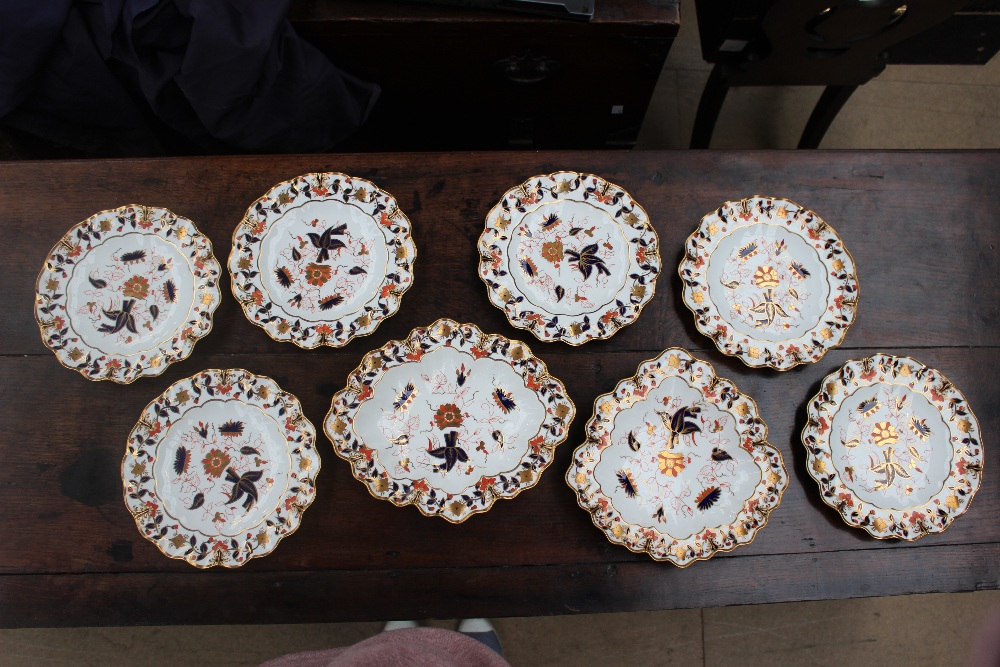 A Royal Crown Derby part dessert set, 3714 pattern, comprising six flared circular plates, - Image 5 of 6
