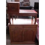 A Chinese hardwood telephone table together with a Chinese hardwood side cabinet