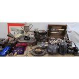 Assorted electroplated wares including a cased flatware service, punch bowls, part tea set,