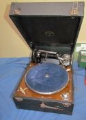 A Columbia leatherette table top gramophone