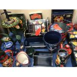 Assorted bargewares including a stool, jugs, mirror, watering can,