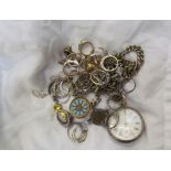 Assorted silver and base metal jewellery together with a pocket watch