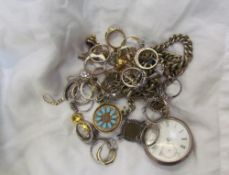 Assorted silver and base metal jewellery together with a pocket watch