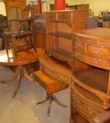 A yew extending dining table together with a standing corner cupboard, bookcase, side table,