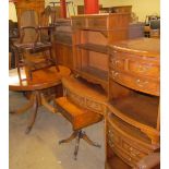 A yew extending dining table together with a standing corner cupboard, bookcase, side table,