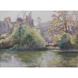 Donald Floyd Castle ruin by a river Watercolour Together with another watercolour and four prints