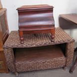A Victorian mahogany commode stool together with a wicker television stand