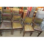 A set of six 20th century dining chairs with leather backs and seats on square legs