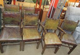 A set of six 20th century dining chairs with leather backs and seats on square legs