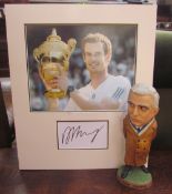 A signed montage of Andy Murray together with a figure of Sam Hammam