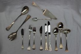 A Rosenthal 90-35 white metal part flatware service comprising six dessert spoons, six soup spoons,