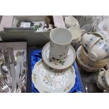 A Colclough part tea set together with glass decanters, epns,