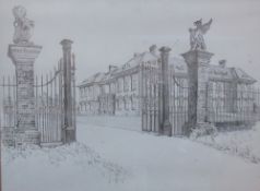 20th century British School Tredegar House and Gates A pencil sketch