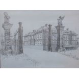 20th century British School Tredegar House and Gates A pencil sketch