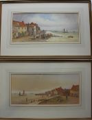 E Lewis Cottages on the harbour side Watercolour Signed 24 x 54cm Together with a companion (a