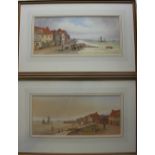 E Lewis Cottages on the harbour side Watercolour Signed 24 x 54cm Together with a companion (a