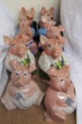 Two sets of Wade Natwest pig money boxes, including Father, Mother, Brother,
