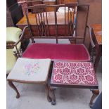 An Edwardian mahogany two seater settee together with a mahogany stool on claw and ball feet and a