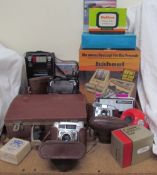 A Bolex cine camera together with a Braun Puxette 35mm camera, other cameras, stylophone,