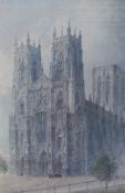 Paul Braddon York Minster Watercolour Together with a print of the interior of York Minster