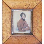Head and shoulders print of a young boy together with a collection of framed prints and a brass