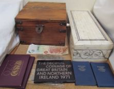 A bone panelled jewellery box together with another box,