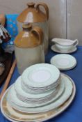 Stoneware flagons together with a part dinner service ***PLEASE NOTE THAT THIS LOT WILL BE