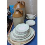 Stoneware flagons together with a part dinner service ***PLEASE NOTE THAT THIS LOT WILL BE