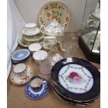 A floral painted part tea set together with Wedgwood dishes,