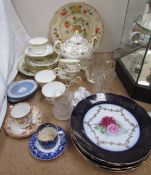 A floral painted part tea set together with Wedgwood dishes,