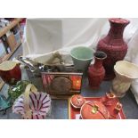 A Carltonware pottery dressing table set together with lacquer vases, Lovatt vase,