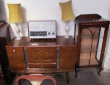 A mid-20th century walnut drinks cabinet / sideboard together with an Ekco 355 radio,