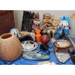 Ursula Bennett Watermill Painted on Rock Together with Indonesian carvings, fish platter, epns,