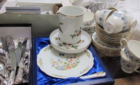 A Colclough part tea set together with glass decanters, epns,