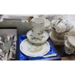 A Colclough part tea set together with glass decanters, epns,