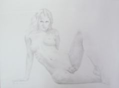 Mary Ann Evans Erotic female nude Pencil sketch Together with a companion,