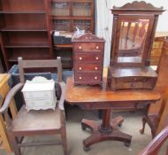 A Victoria rosewood side table together with a Victorian mahogany toilet mirror,