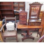 A Victoria rosewood side table together with a Victorian mahogany toilet mirror,