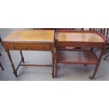 An oak side table together with a walnut tea trolley