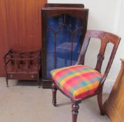 A Victorian chair with a leaf carved back and pad upholstered seat on turned legs together with a