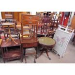 A 19th century mahogany bedside table together with a wine table, a walnut bedside table,