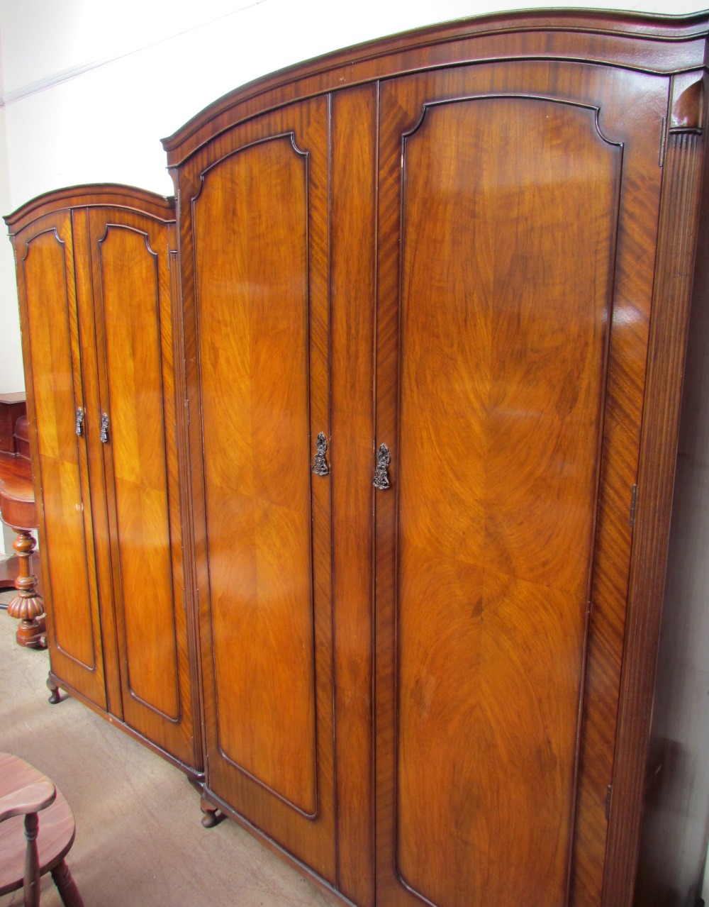 A Butilux walnut four piece bedroom suite comprising two wardrobes, - Image 3 of 3