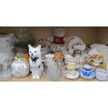 A Richmond pattern part tea set together with assorted cups and saucers, pottery cat, glasswares,